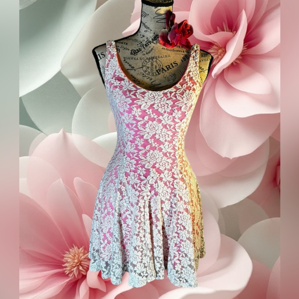 love, Fire Pink Lace Skater Dress